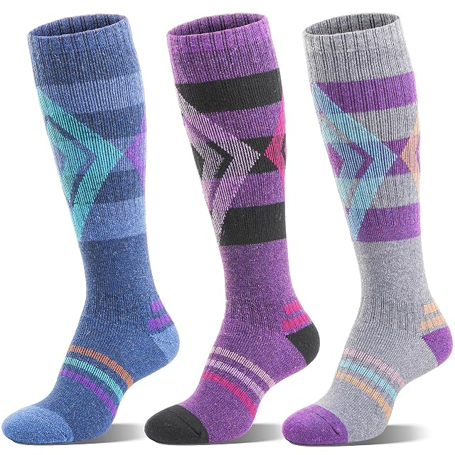 Calze da sci in merino Welwoos blu, viola e grigie, tre paia